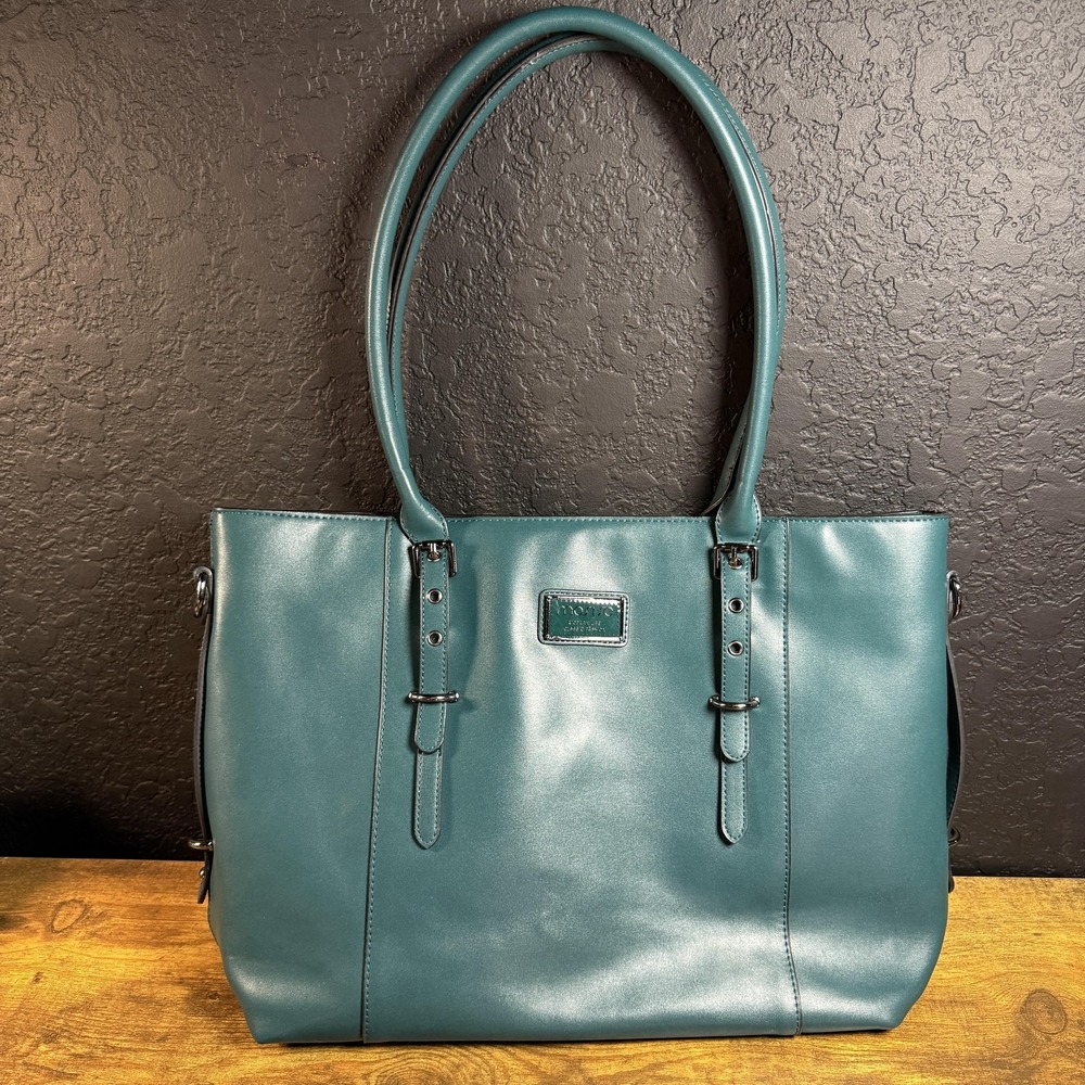 Mosiso Teal Faux Leather Laptop Tote‎ Bag Large Work Shoulder Bag Crossbody
